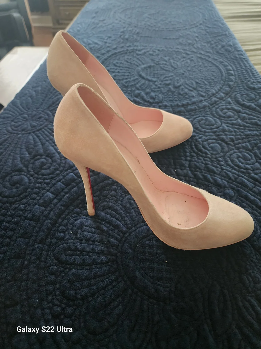 Christian Louboutin Pale Pink Suede Pointed-Toe Pumps
